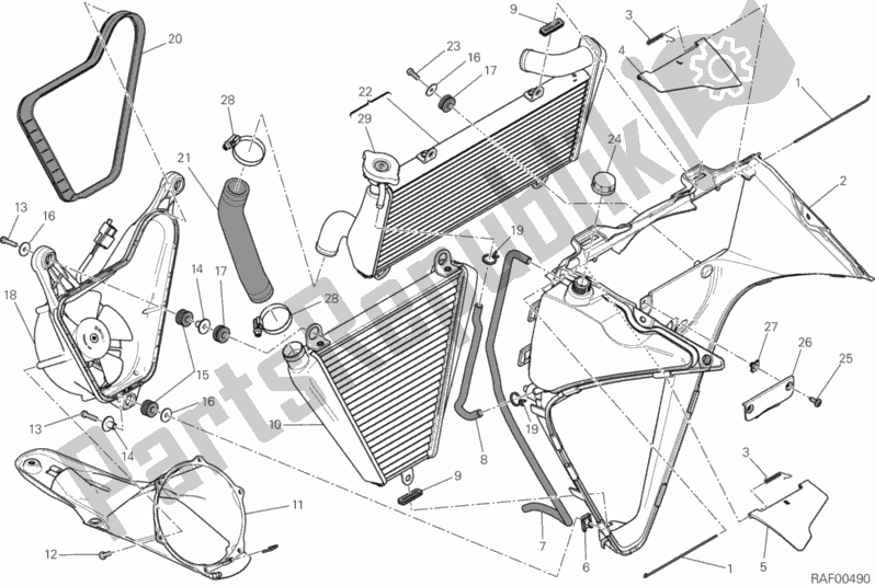 Alle onderdelen voor de Waterkoeler van de Ducati Superbike 1199 Panigale 2013